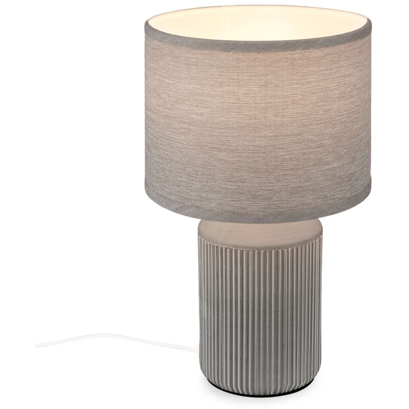 Ino lampe de table, abat-jour en tissu, interrupteur à câble, pied en céramique, gris, Ø22 x 37,5 cm - Briloner