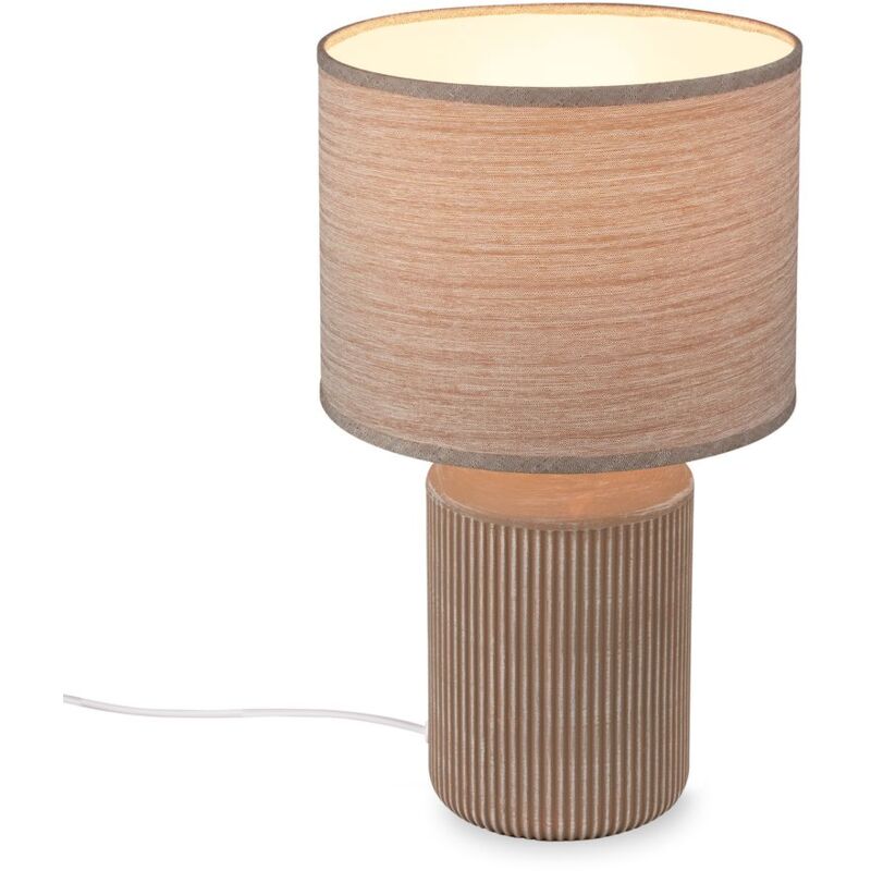 Ino lampe de table, abat-jour en tissu, interrupteur à câble, pied en céramique, marron, Ø22 x 37,5 cm - Briloner