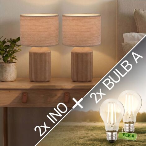 Briloner Ino lampe de table, abat-jour en tissu, interrupteur à câble, pied en céramique, marron, Ø22 x 37,5 cm