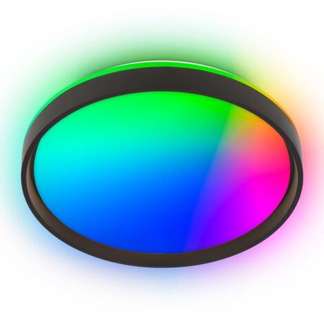Briloner JUS Plafonnier LED, Télécommande, Variable, changement de couleur dynamique RGB IC, réglable du blanc chaud au blanc froid, noir-blanc, Ø48 x 8 cm