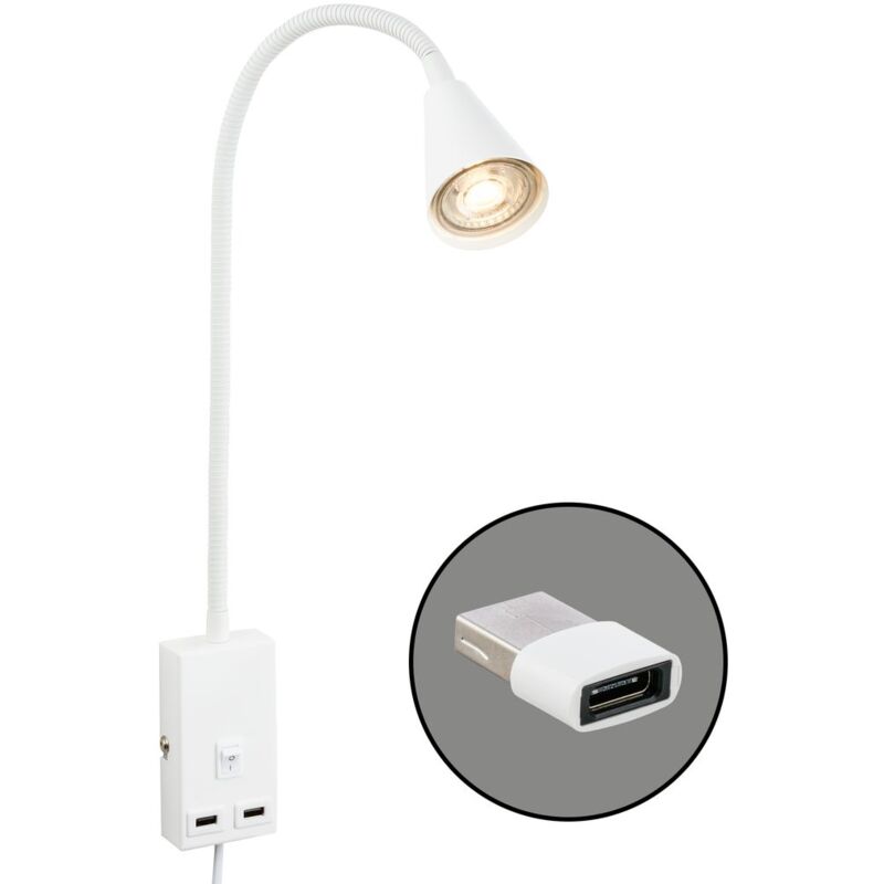Justra Lampe de lecture, orientable, 2 ports usb, alimentation par fiche, blanc, 48,5 x 6 x 42,5 cm - Briloner Justra Lampe de lecture, orientable, 2 ports usb, alimentation par fiche, blanc, 48,5 x 6 x 42,5 cm - Briloner