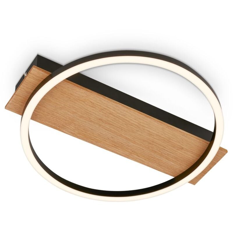 Kada Lampe de plafond led, décor bois, on/off, lumière blanche chaude, noir-bois, 34 x 30 x 6 cm - Briloner