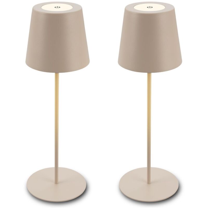 B.k.licht Briloner Kiki 2er Set Led Tischlampe Kabellos, Touch, Dimmbar, Usb-c Aufladung, Ip44, Höhenverstellbar, Beige, Ø12 X 36 Cm