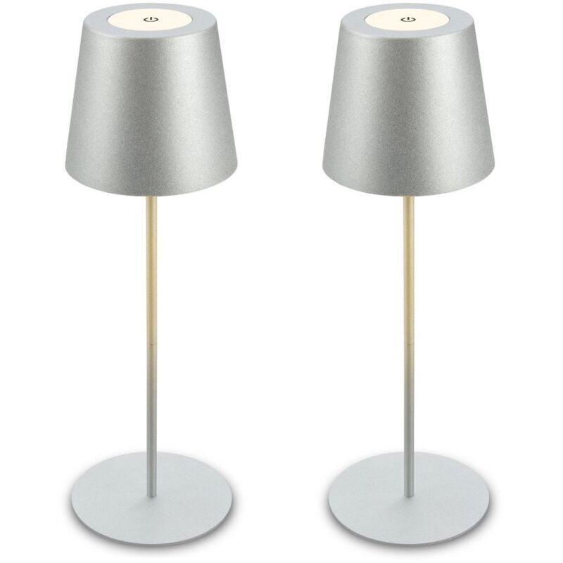 BRILONER Matt Chrome IP44 2.5W Rechargeable LED Table Lamp in Silver