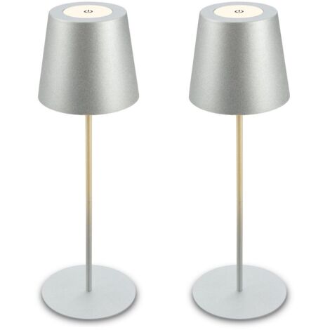 Briloner KIKI Lot de 2 lampes LED de table sans fil, variateur tactile, recharge USB-C, IP44, hauteur réglable, chrome mat, Ø12x36 cm
