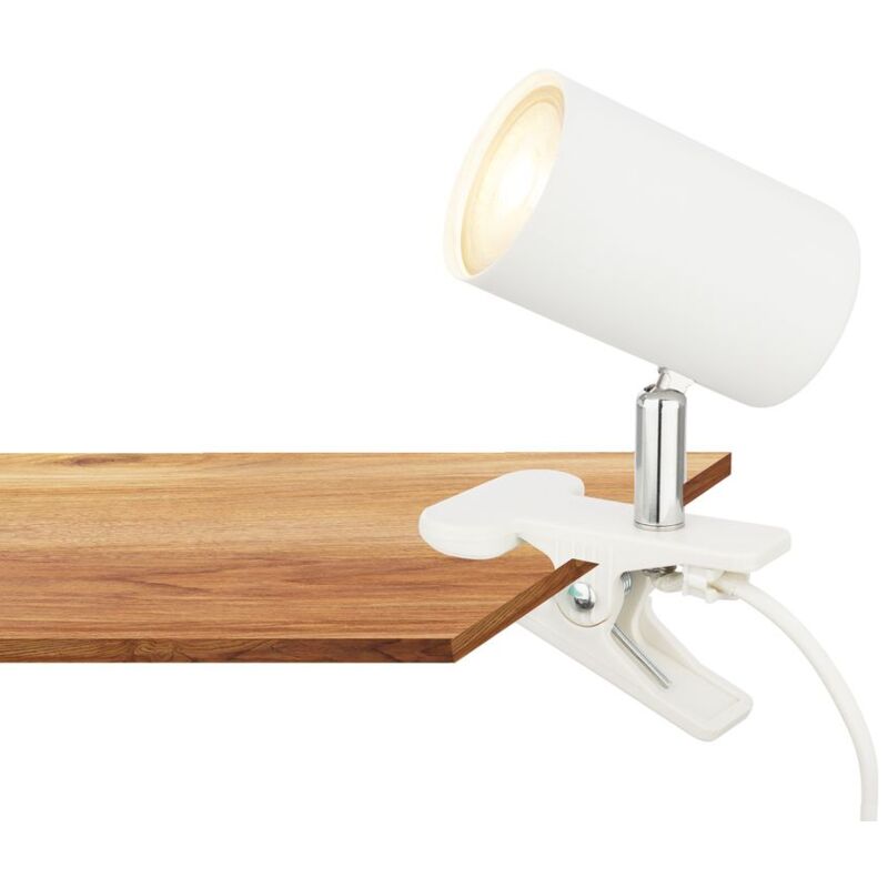 Klem Lampe de bureau, Orientable, Serrable, Interrupteur à câble, Alimentation par fiche, Blanc, 16,5 x 6,5 x 12 cm - Briloner