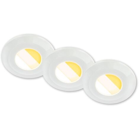 Briloner Klira Lot de 3 spots LED encastrables 230V pour salle de bain, intensité lumineuse variable, haute stabilité de couleur Ra90, interrupteur CTS, protection contre les projections d'eau, blanc,