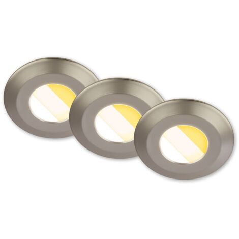 Briloner Klira Lot de 3 spots LED encastrables 230V pour salle de bain, intensité lumineuse variable, haute stabilité des couleurs Ra90, interrupteur CTS, protection contre les projections d'eau, nick