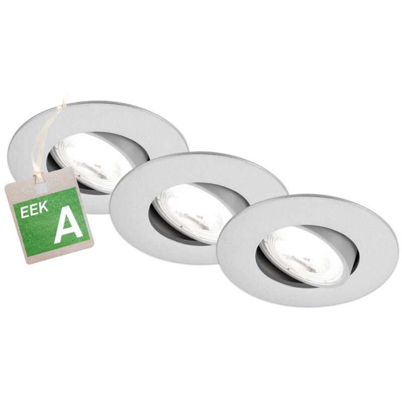 Kulana a Set de 3 spots led encastrables eek a 230V, eek a, lumière 50.000h, pivotant, plat, chrome mat, 9 x 2,4 cm - Briloner