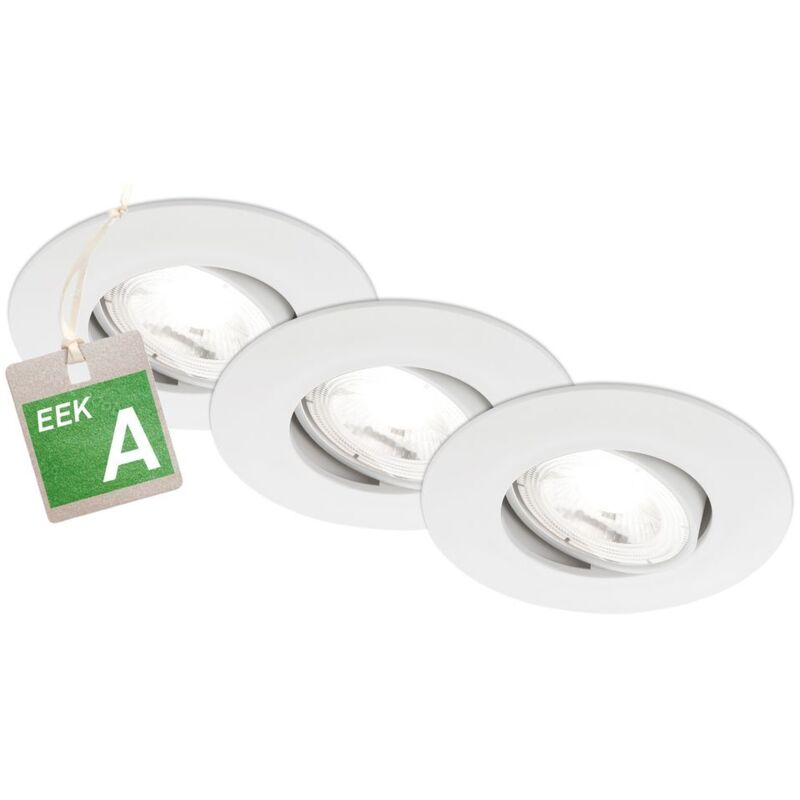 Kulana a Set de 3 spots led encastrables eek a 230V, eek a, lumière 50.000h, pivotant, plat, blanc, 9 x 2,4 cm - Briloner