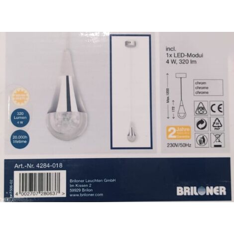 BRILONER - LAMPADARIO A SOSPENSIONE CONPENDENTE A GOCCIA - 1XLED-MODUL - 4W 320LM