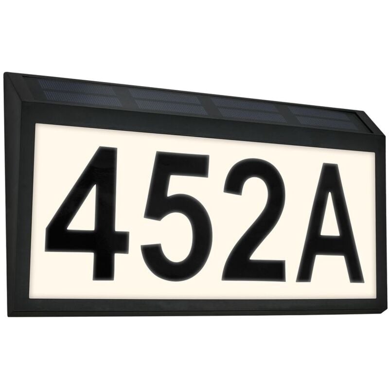 Lampe de numéro de maison solaire, capteur crépusculaire, protection contre les projections d'eau, noir, dimensions : 18 x 18 x 3,5 cm - Briloner