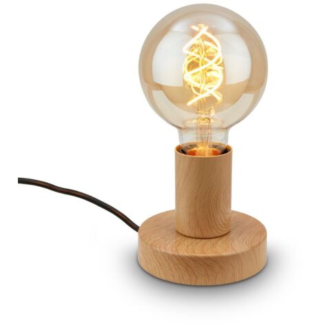 BRILONER - Lampe de table avec interrupteur à câble, aspect rétro, douille E27, vintage, lampe de chevet, lampe de salon à poser, 10 x 9 cm, beige, aspect bois