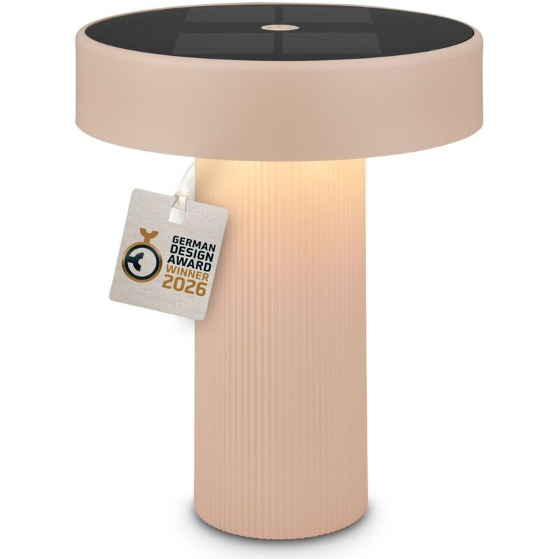B.k.licht Briloner Led Tischlampe Kabellos Ø16x20cm 1w 150lm 3000k Warmweiß Solar Beige - Tischleuchte Wohnzimmer Flur Balkon