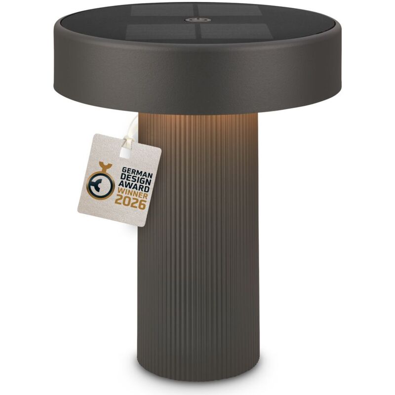 B.k.licht Briloner Led Tischlampe Kabellos Ø16x20cm 1w 150lm 3000k Warmweiß Solar Anthrazit - Tischleuchte Wohnzimmer Flur Balkon