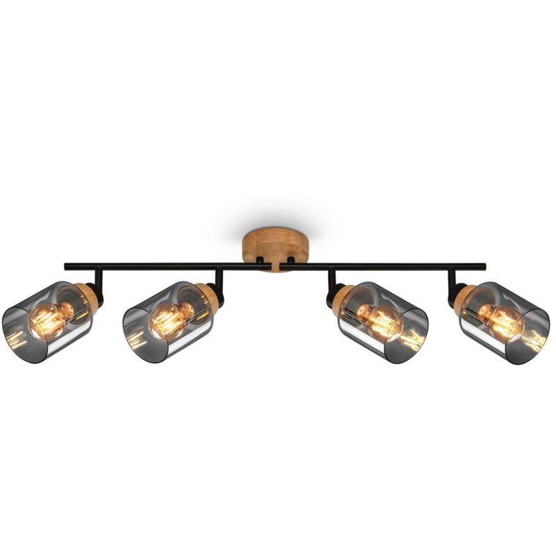 Briloner Spotlight, With Wood, Smoked Glass, 4xe27/max.10w