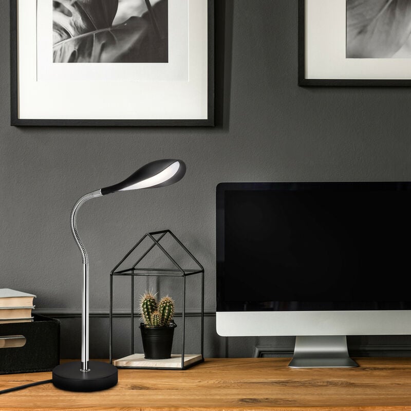 Lampada da tavolo a led con interruttore a cavo flessibile 4,5 w nero-cromo metallo Briloner