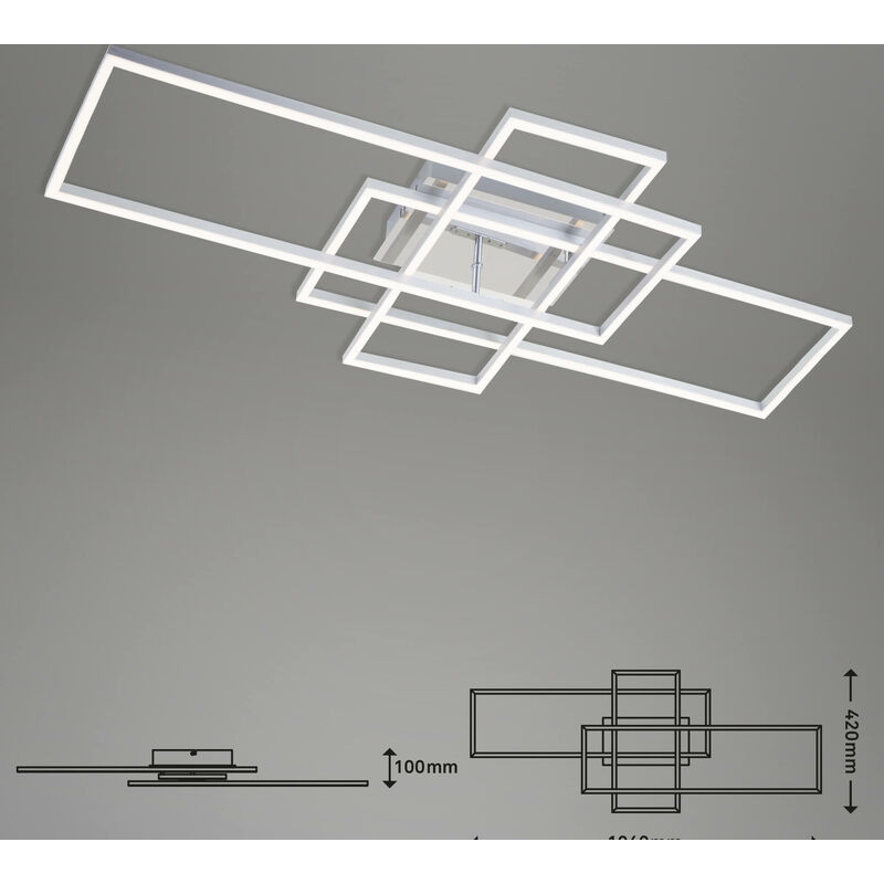 Briloner - Plafoniera led Frame cm 104x32 Potenza 51 Watt - 6600 Lumen Colore Alluminio