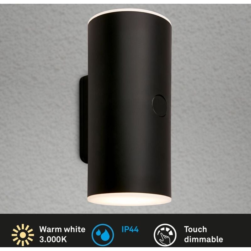 Lima led Applique murale extérieure, batterie, variateur tactile 3 niveaux, minuterie, noir, dimensions : 15,5 x 7 x 8 cm - Briloner