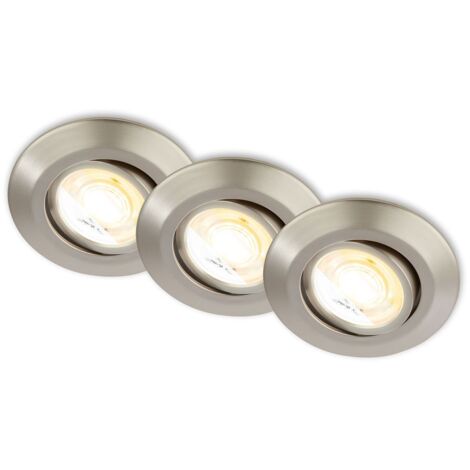 Briloner Lot de 3 spots LED encastrables 230V,intensité lumineuse variable,haute stabilité des couleurs,interrupteur CTS,orientable,nickel mat,9x2,4cm