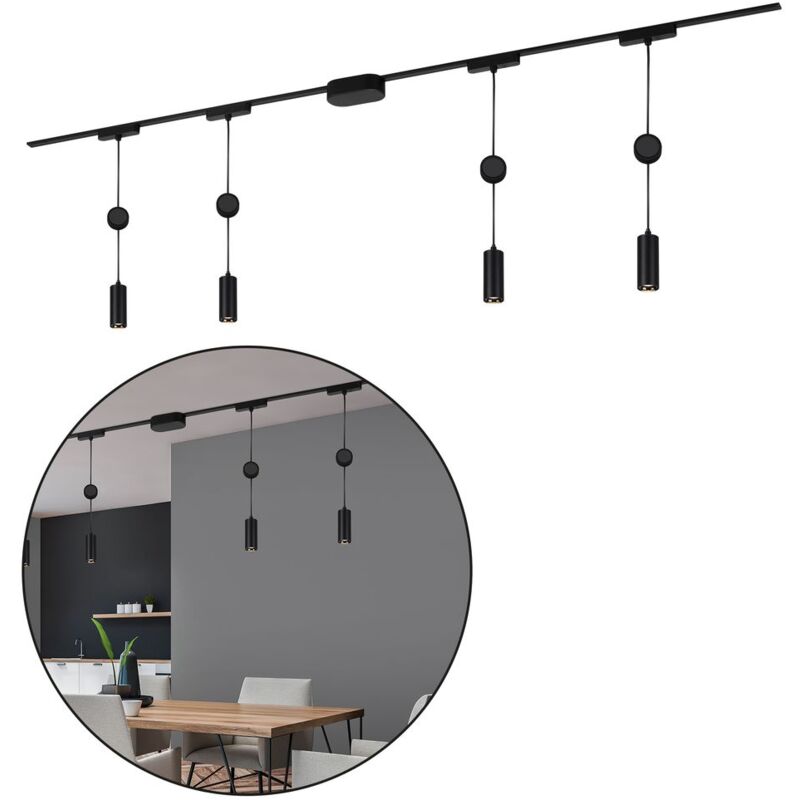 B.k.licht - Briloner Luxtrail Système de rails, set complet, 4x led suspension, réglable en hauteur, alimentation, noir, 2 m B.k.licht - Briloner Luxtrail Système de rails, set complet, 4x led suspension, réglable en hauteur, alimentation, noir, 2 m