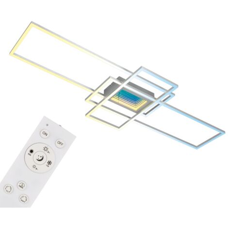 Briloner Misy LED Plafonnier, Variable, Effet tunnel, Infinity Mirror, Télécommande, Couleur aluminium, 110,8 x 42 x 5,9 cm