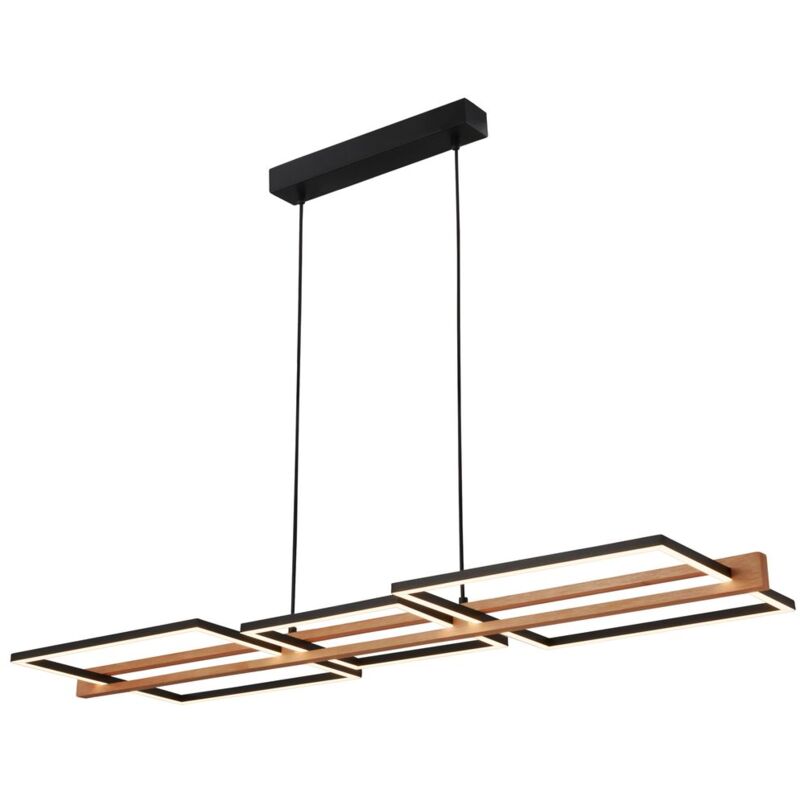 Moldura Lampe led suspendue, décor bois, variateur 3 niveaux, fonction mémoire, lumière blanc chaud, noir-bois, 108 x 35 x 150 cm - Briloner