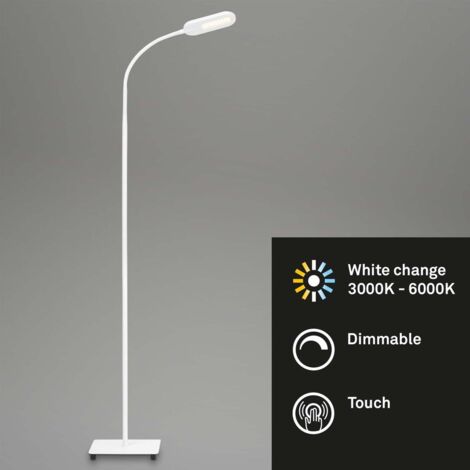 BRILONER OFFICE STEP Lampada da terra a LED, funzione touch, controllo della temperatura del colore CCT, dimmerabile, orientabile, bianco, 21 x 21 x 128 cm
