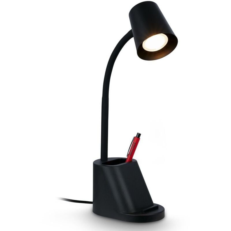 Briloner - Pahu Lampe de bureau, porte-crayons, interrupteur à fil, orientable,noir, 21 x 10 x 35,5 cm