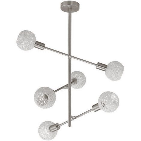BRILONER - PLAFONIERA NATURE BALL CON STELO A 6  LUCI 5,5W E14 NICKEL SATINATO