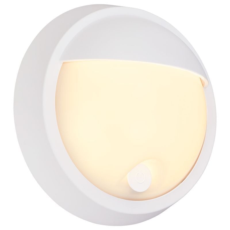 Puni led Applique murale extérieure, batterie, variateur tactile 3 niveaux, minuterie, blanc, dimensions : Ø17 x 7 cm - Briloner