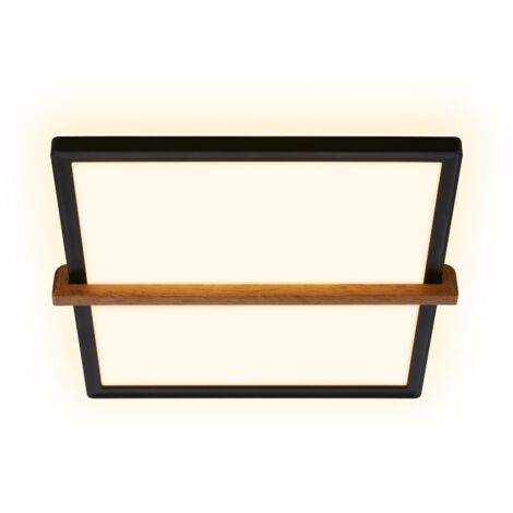 Briloner Remsa Plafonnier à LED, lumière indirecte, plat, application bois, lumière blanche chaude, noir, 29 x 31,5 x 4 cm