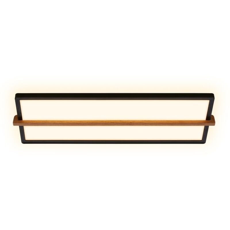 Remsa Plafonnier led, lumière indirecte, plat, application bois, lumière blanche chaude, noir, 20 x 60,5 x 4,5 cm - Briloner