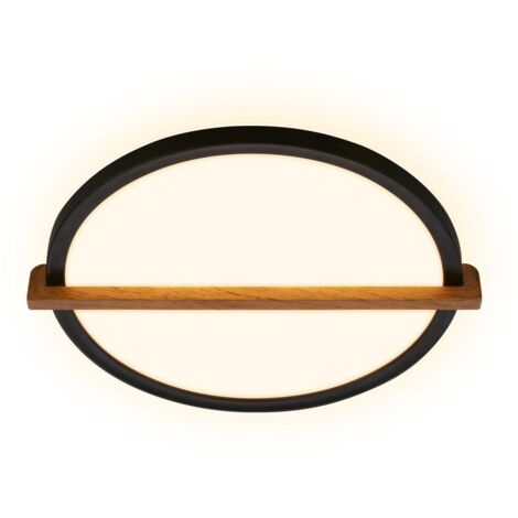 Briloner Remsa Plafonnier LED, lumière indirecte, plat, application bois, lumière blanche chaude, noir, 29 x 31,5 x 4 cm