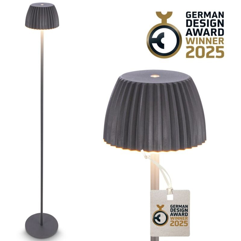 Briloner Champ led Lampadaire sans fil IP44, variateur, tactile, batterie, German Design Award Winner 2025, anthracite, Ø19 x 124 cm