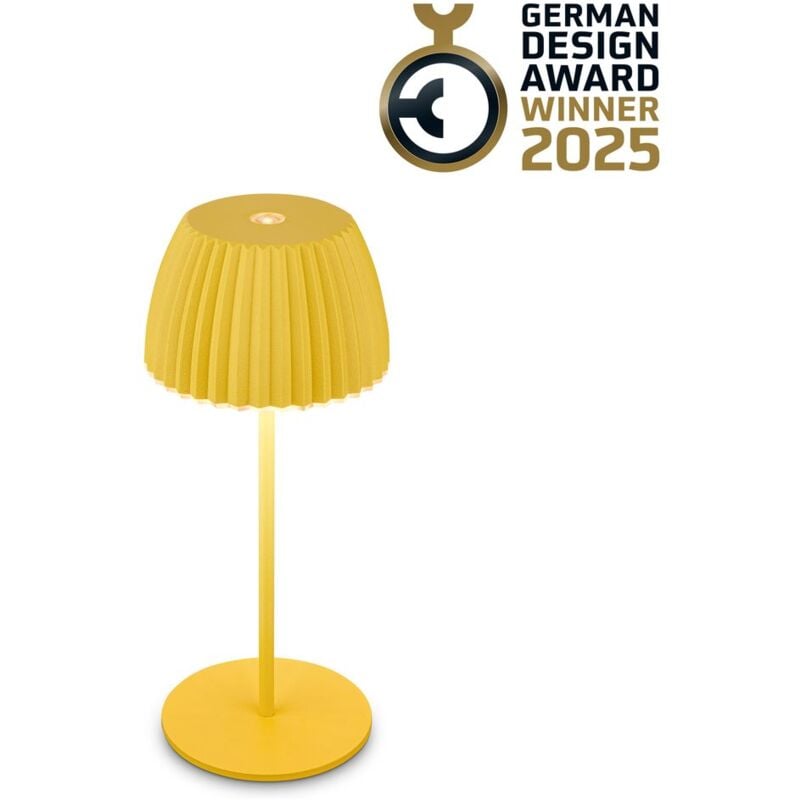 B.k.licht - Briloner Champ Mini lampe de table led sans fil IP44, variateur, tactile, batterie, German Design Award Winner 2025, jaune, Ø8,5 x 20 cm