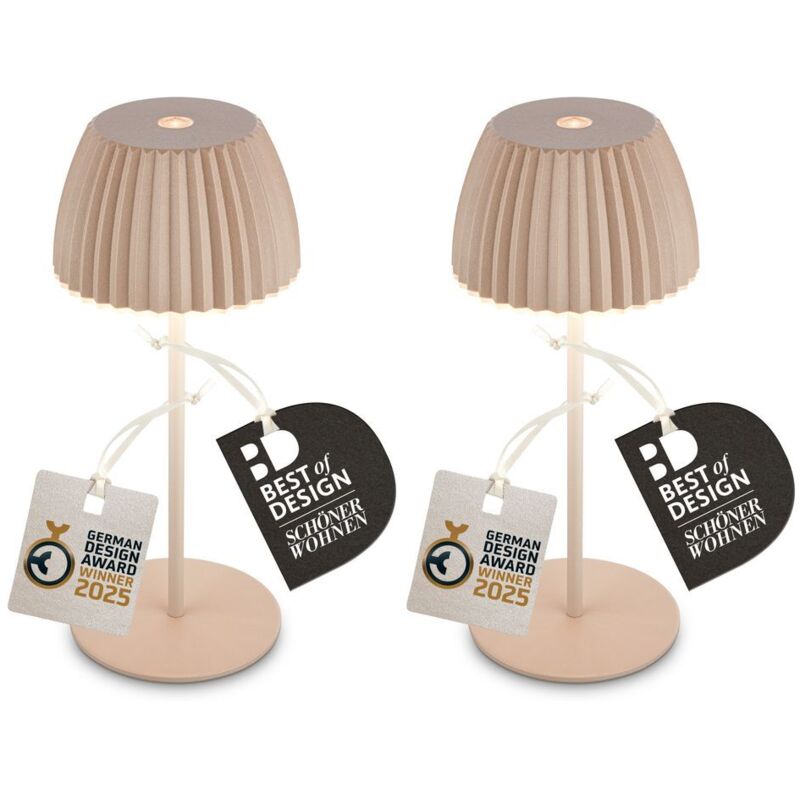 Briloner RIFFLE MINI Lot de 2 lampes LED de table sans fil, variateur tactile, Lauréat German Design Award 2025, beige, Ø8,5x20 cm Briloner RIFFLE MINI Lot de 2 lampes LED de table sans fil, variateur tactile, Lauréat German Design Award 2025, beige, Ø8,5x20 cm