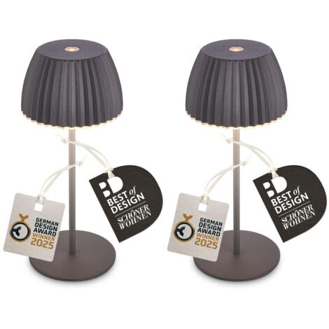 Briloner RIFFLE MINI Lot de 2 lampes LED de table sans fil, variateur tactile, Lauréat German Design Award 2025, anthracite, Ø8,5x20 cm