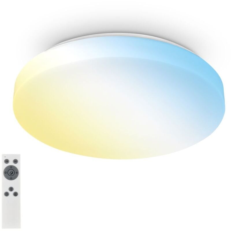 Rowno Plafonnier led, Variable, télécommande, contrôle de la température de couleur cct, fonction veilleuse, blanc, Ø39 x 6,5 cm - Briloner