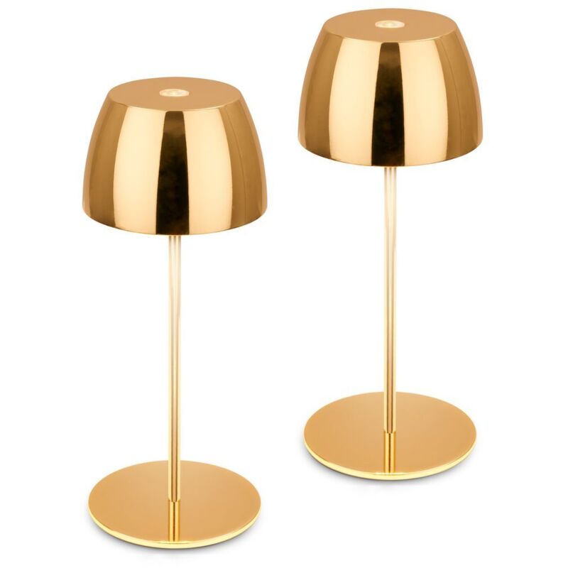 Briloner Serina Mini lampe de table LED sans fil IP44, à intensité variable, tactile, anti-éclaboussures, sans fil, couleur or, Ø8 x 20 cm Briloner Serina Mini lampe de table LED sans fil IP44, à intensité variable, tactile, anti-éclaboussures, sans fil, couleur or, Ø8 x 20 cm
