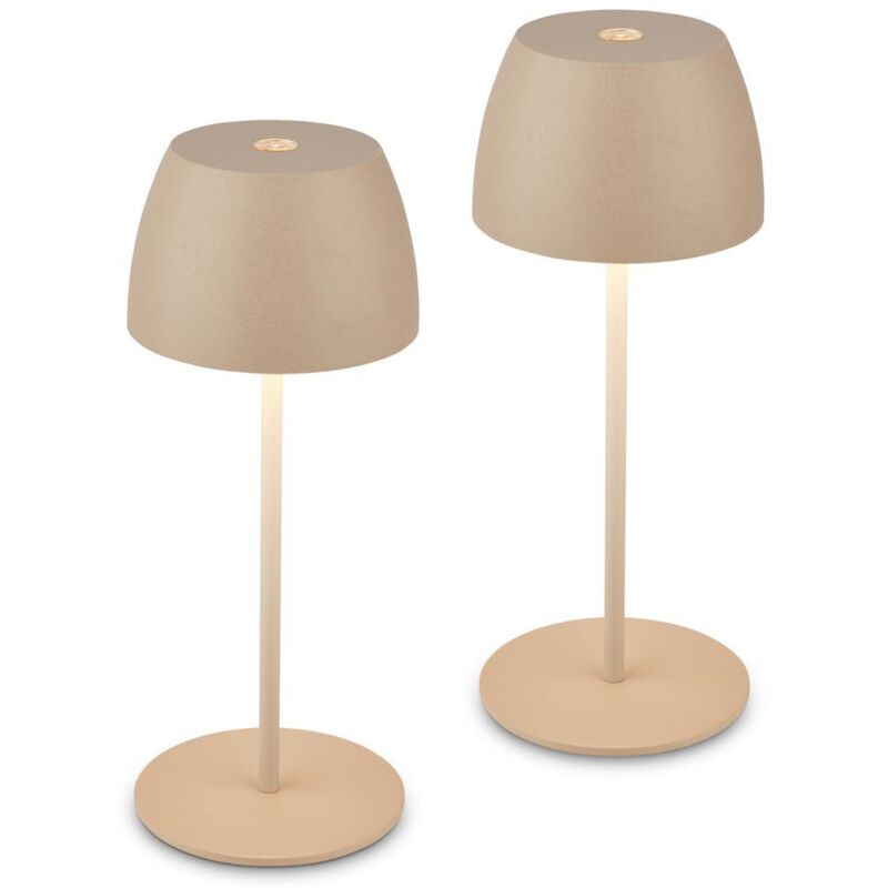 Briloner SERINA MINI Lot de 2 lampes LED de table sans fil, variateur tactile, recharge USB-C, IP44, beige, Ø8x20 cm Briloner SERINA MINI Lot de 2 lampes LED de table sans fil, variateur tactile, recharge USB-C, IP44, beige, Ø8x20 cm