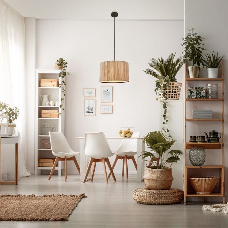 Briloner - Slama Lampe à suspendre, abat-jour en jonc de mer, style boho, douille E27, naturel, Ø35 x 128 cm