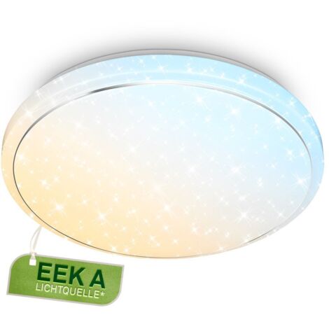 Briloner Star A Plafonnier LED, CEE A source lumineuse, dimmable, télécommande, contrôle de la température de couleur CCT, blanc, Ø48 x 8 cm