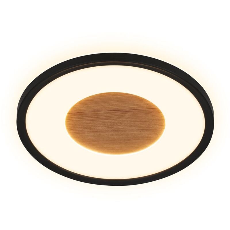 Briloner - Sufit Wood Plafonnier led, Décor bois, Bord lumineux élégant, Lumière indirecte, Lumière blanche chaude, Noir-bois, Ø29 x 3 cm