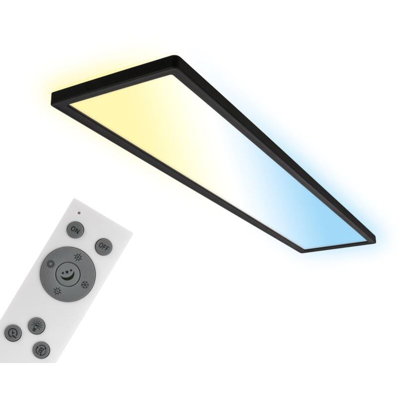 Tava led Plafonnier 98cm, Variable, Télécommande, Fonction veilleuse, Lumière indirecte, Noir, 98 x 20 x 3 cm - Briloner
