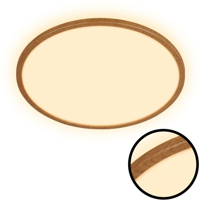 Tava Wood led Plafonnier, Lumière indirecte, Plat, Application bois, Lumière blanche chaude, Couleur bois, Ø42 x 3 cm - Briloner
