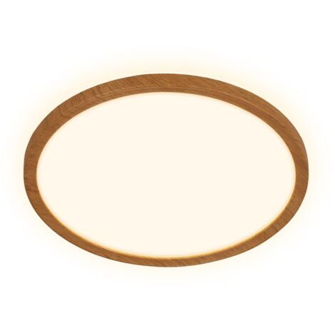 Briloner Tava Wood LED Plafonnier, lumière indirecte, plat, application bois, lumière blanc chaud, couleur bois, Ø29 x 3 cm