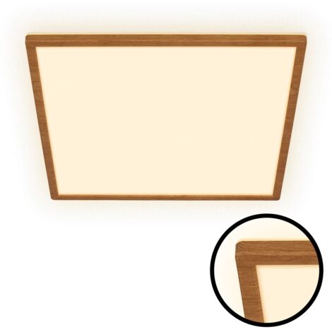 Briloner Tava Wood LED Plafonnier, Lumière indirecte, Plat, Application bois, Lumière blanche chaude, Couleur bois, 42 x 42 x 3 cm
