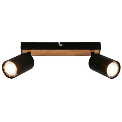 Briloner Tib Plafonnier orientable noir bois 15.5x5.5x25.5 cm rotatif GU10 max 9 W interrupteur mural métal lampe plafond cuisine couloir salon