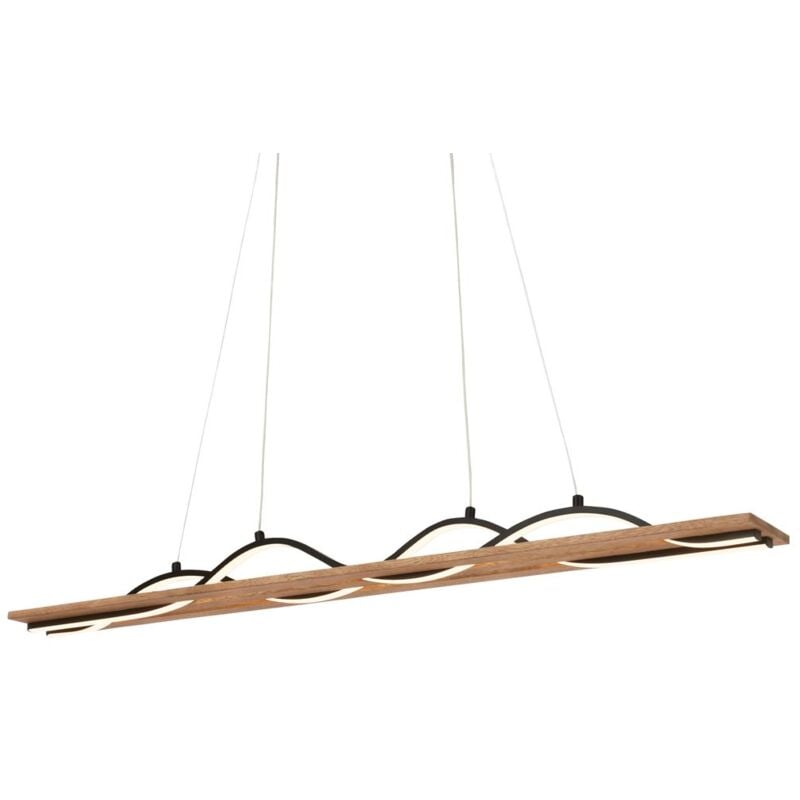 Vinka Lampe led suspendue, décor bois, forme de vague, lumière blanche chaude, noir-bois, 98 x 11 x 120 cm - Briloner